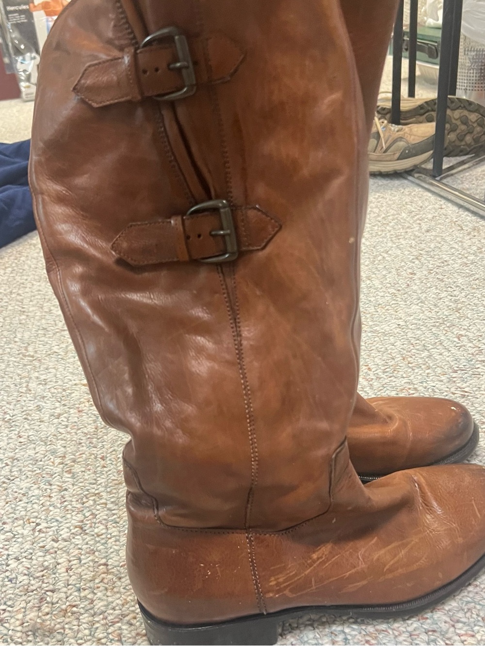 Clarks Tan Brown Leather Women's Riding Boots with Buckle Straps